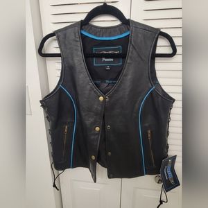 Women's motorcycle leather vest with eagle design